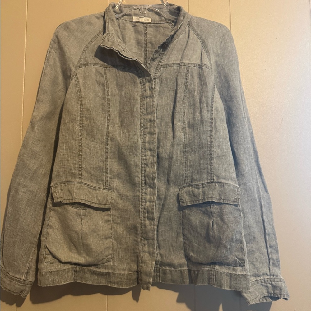 EILEEN FISHER Charcoal W Small Linen Blazer lightweight‎ lagen look corporate - Picture 2 of 11